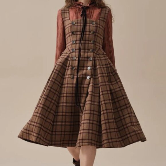 ISO Linennaive Emma 33 100% Wool Dress in Brown Plaid - 2XL or 3XL - Picture 3 of 3